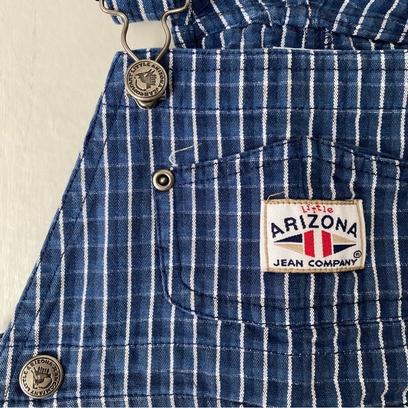 Vintage Y2K Arizona Dark Blue Plaid Print 100% Cotton Shortalls 24M - Picture 6 of 11